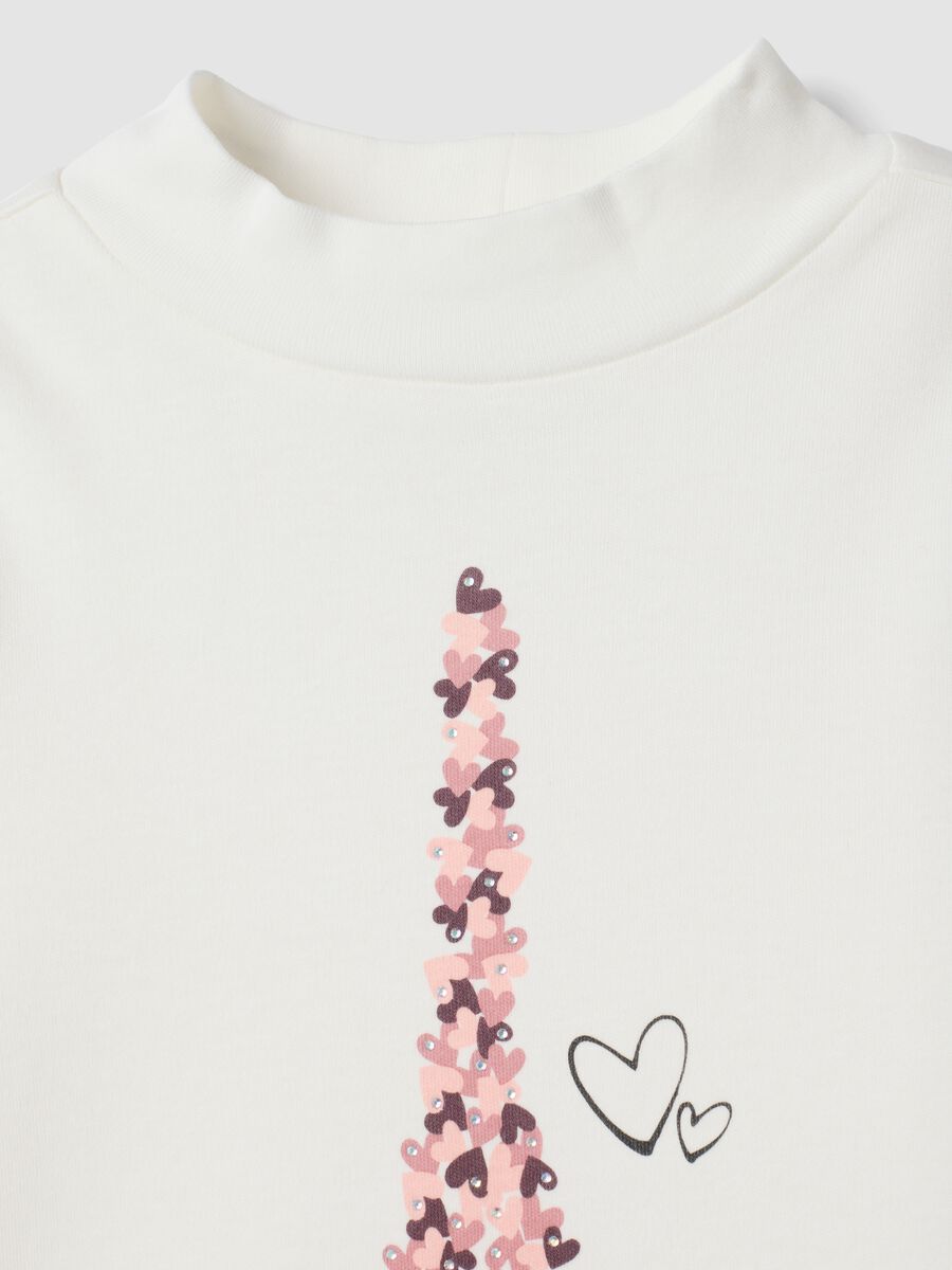 White high-neck T-shirt in pure organic cotton with print_2