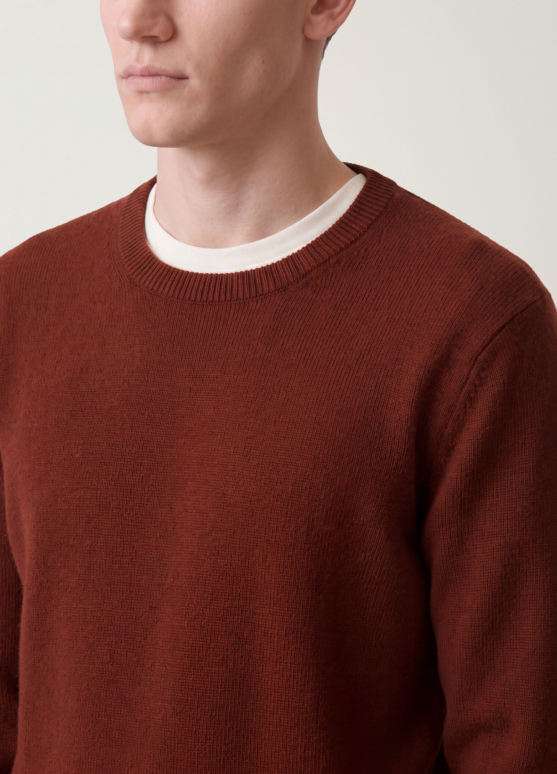 Maglia marrone girocollo in jersey knit regular fit