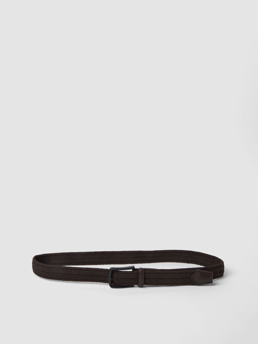 Brown braided belt with matte buckle_0