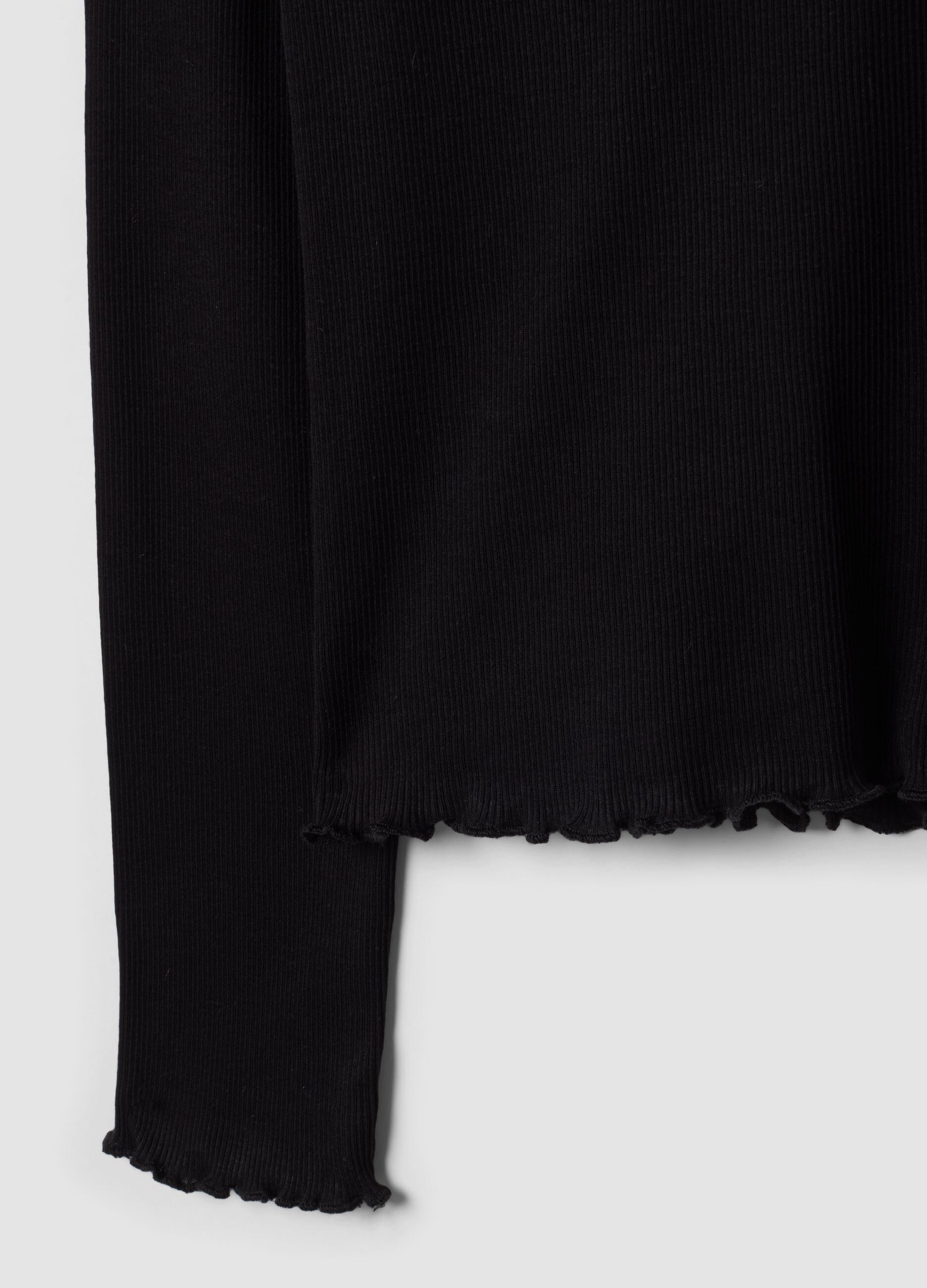T-shirt nera in puro cotone a maniche lunghe girocollo regular fit