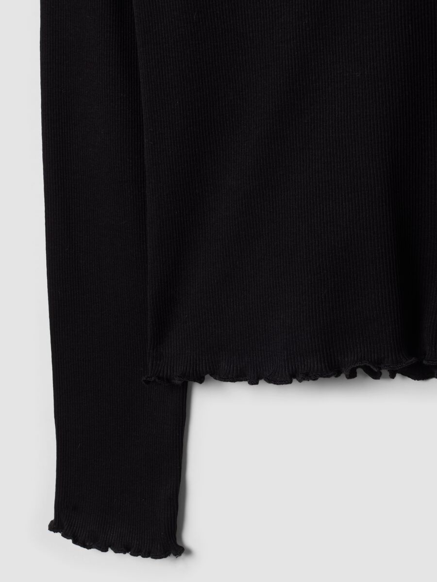 T-shirt nera in puro cotone a maniche lunghe girocollo regular fit_5