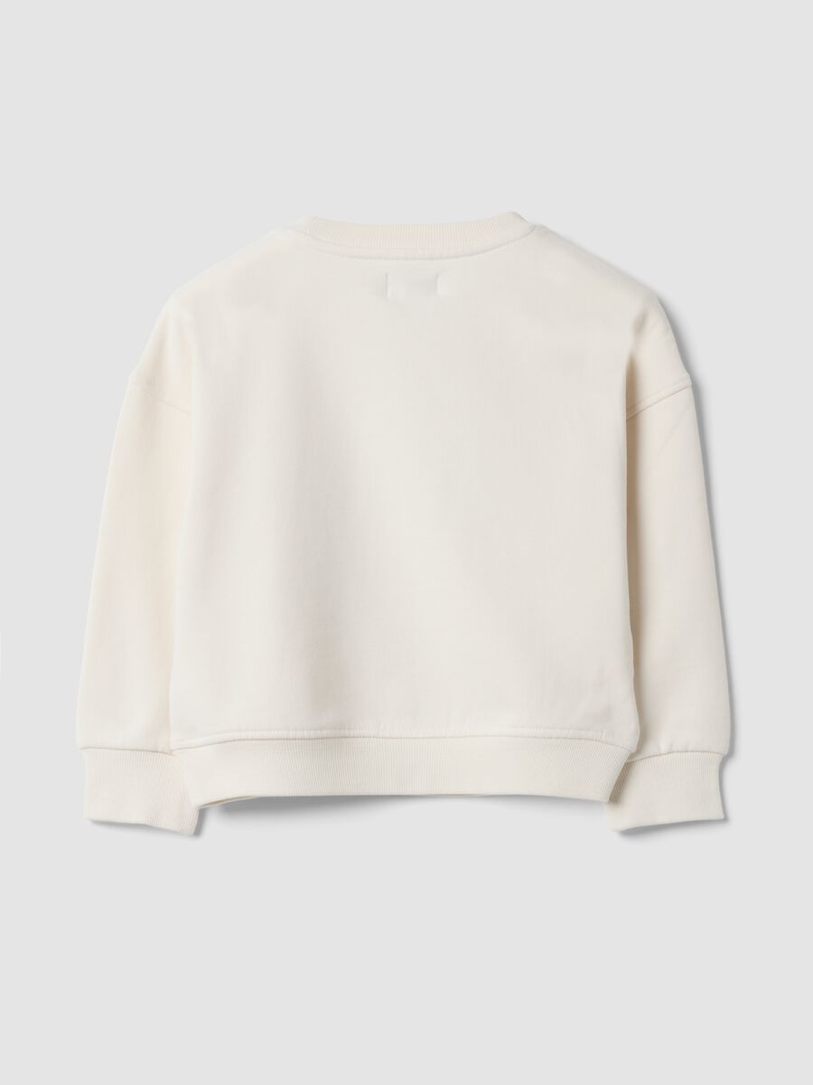 White 100% cotton sweatshirt with crew neck and bow print_1