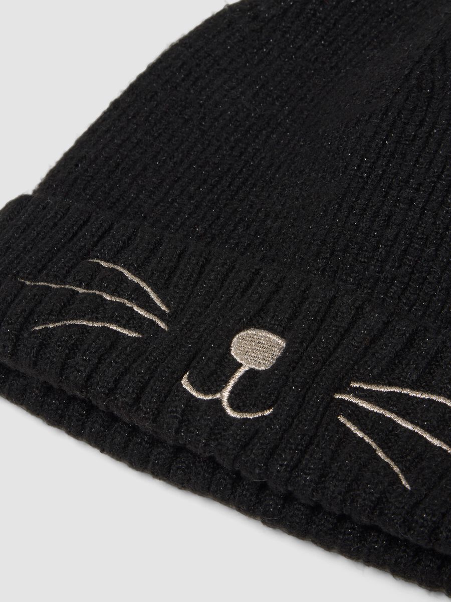 Cappello nero in tessuto elasticizzato con orecchie_3