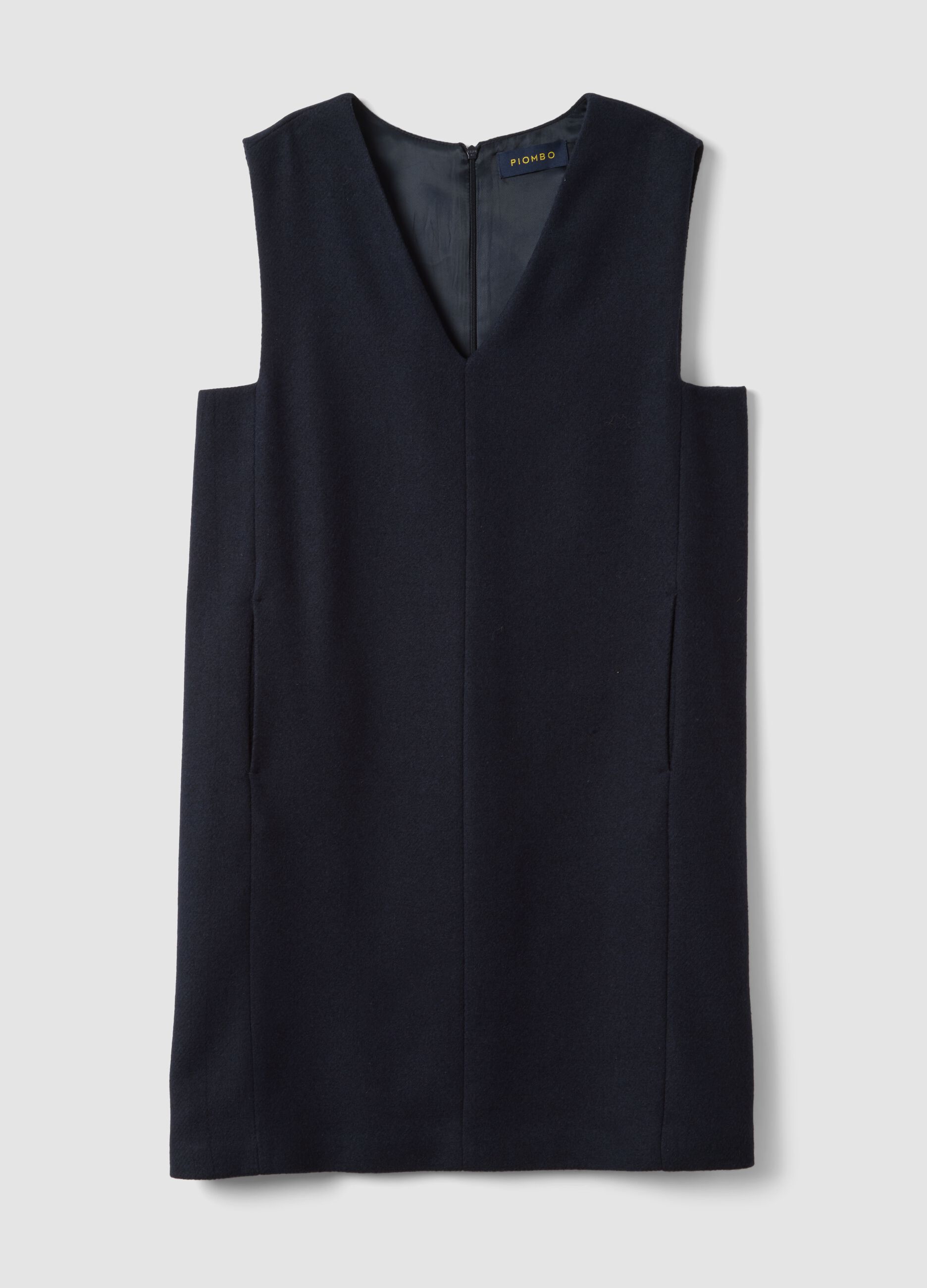 Abito smanicato blu in misto lana regular fit