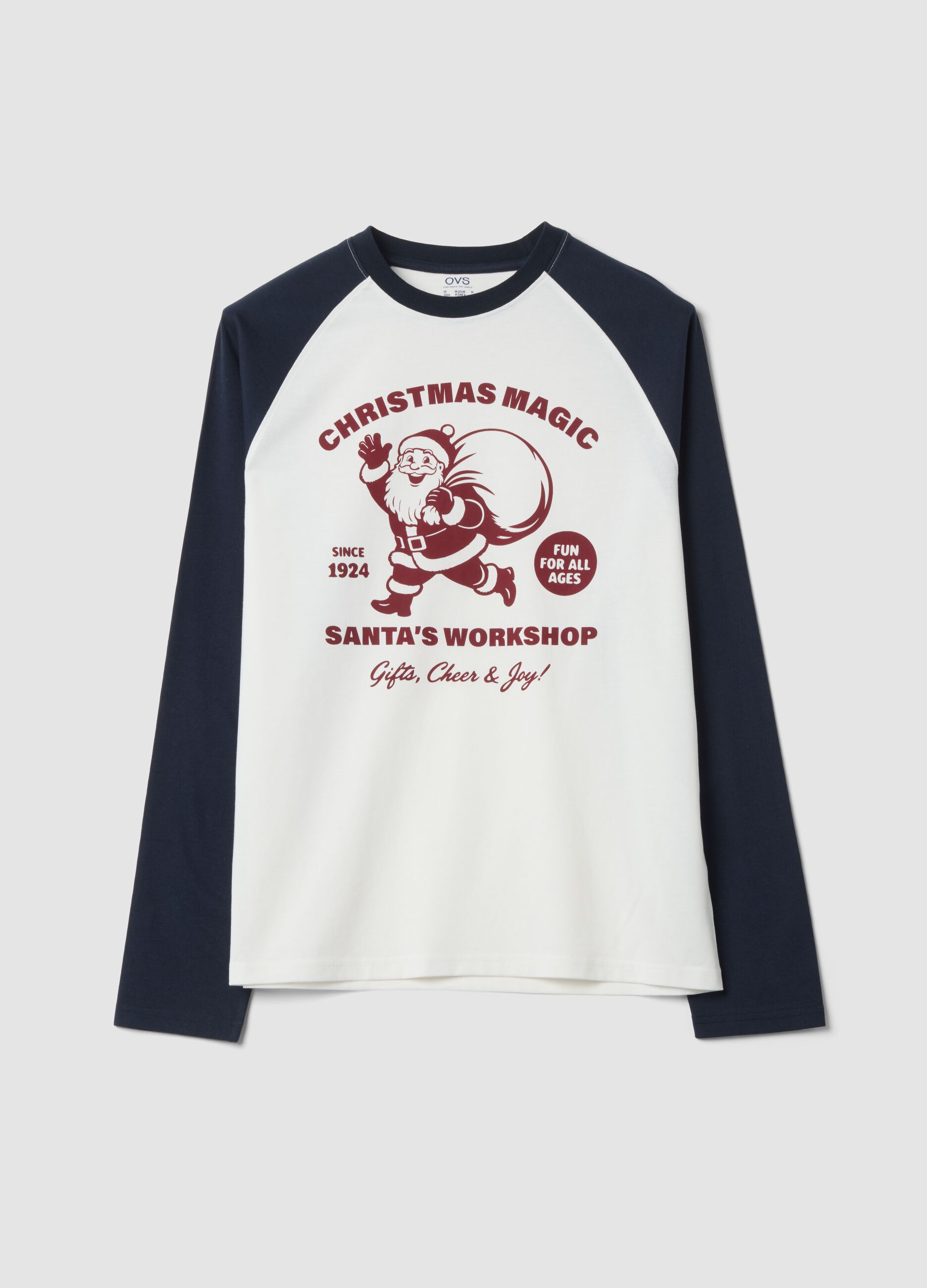 White organic cotton pyjama top with Santa print