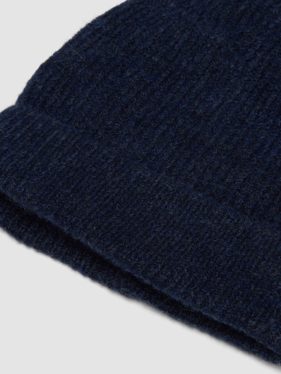 Navy blue ribbed stretch fabric beanie_1