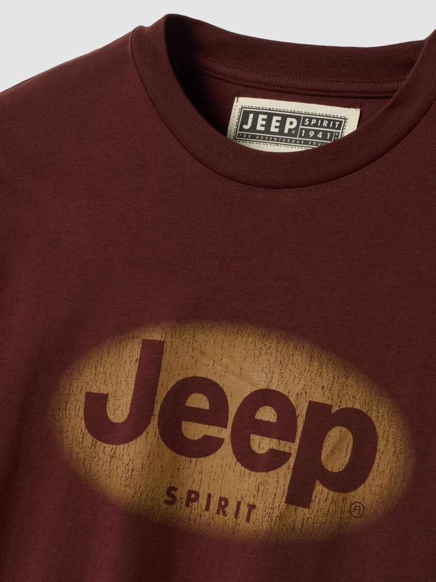 Brown pure cotton crew-neck T-shirt with Jeep print_5