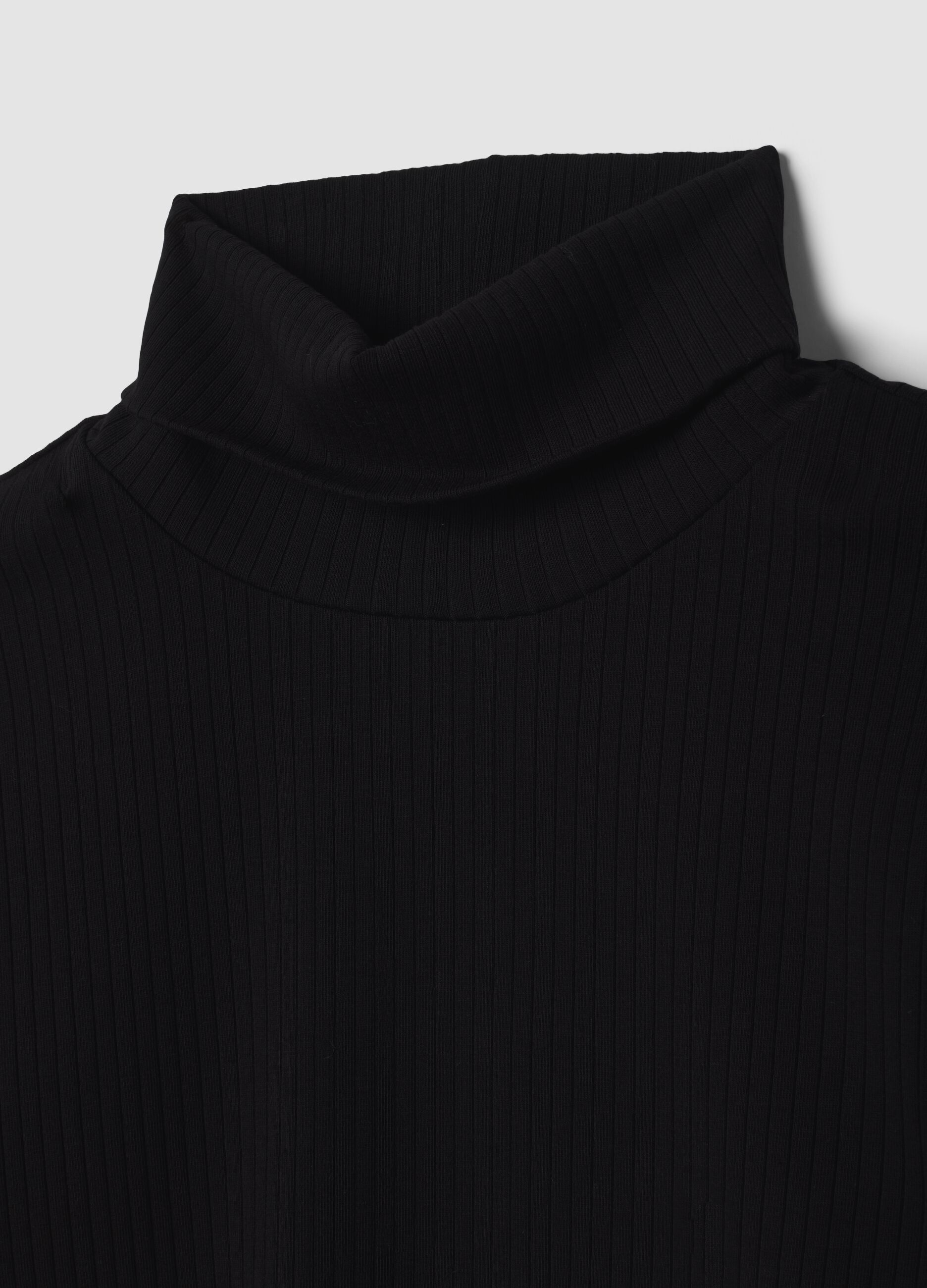 Black ribbed stretch-cotton crew-neck T-shirt, regular fit