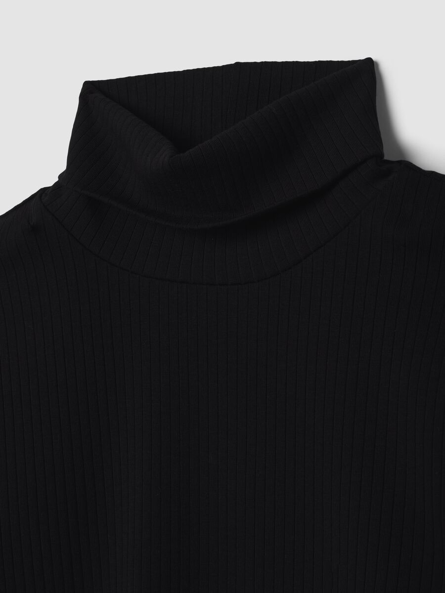 Black ribbed stretch-cotton crew-neck T-shirt, regular fit_1