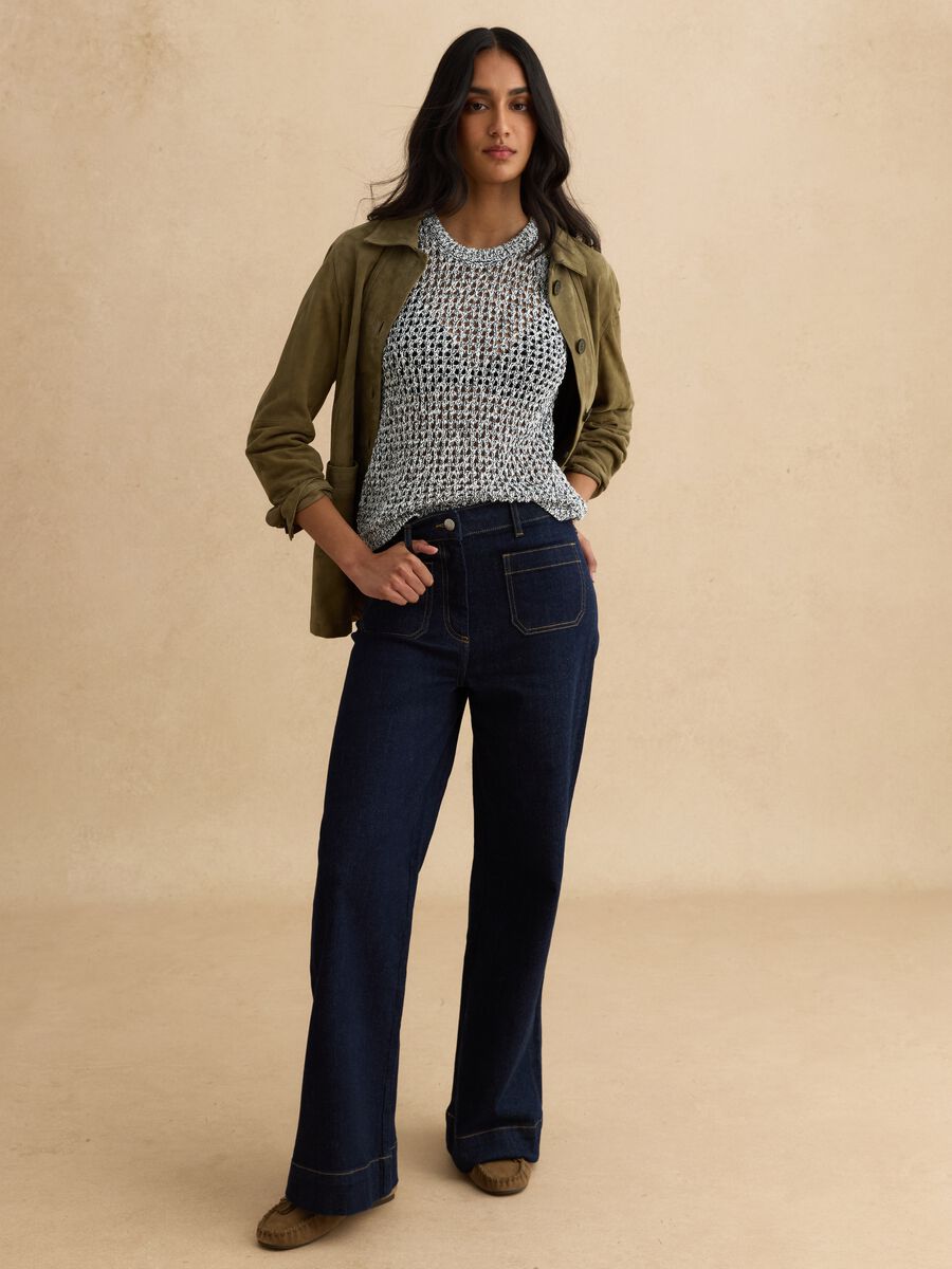 Blue Stretch Cotton Trousers Regular Fit_0