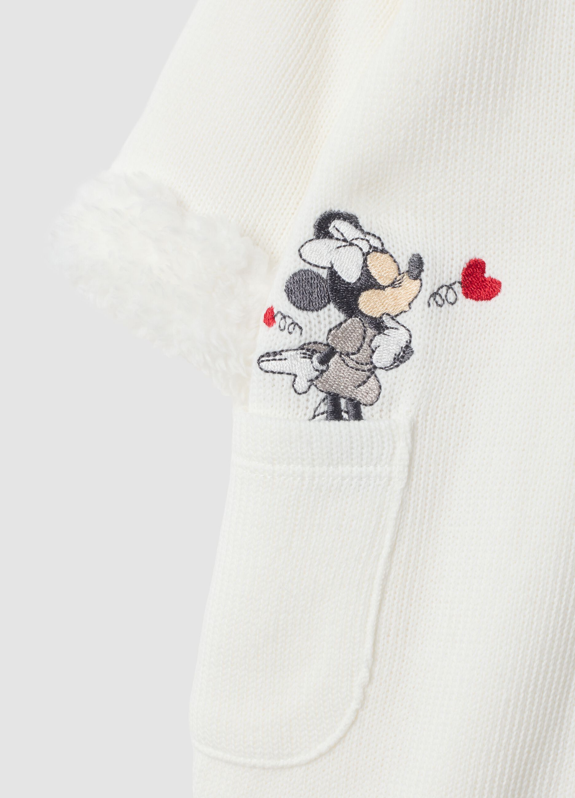 Tutina bianca con cappuccio in misto cotone con stampa Minnie