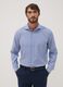 Camicia bianca e blu in dobby di misto lyocell a righe slim fit Easy Iron_0