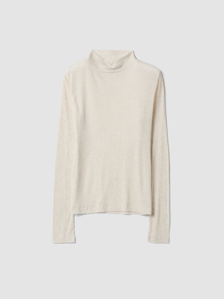 White ribbed Tencel&trade; Lyocell and wool blend T-shirt, regular fit_0