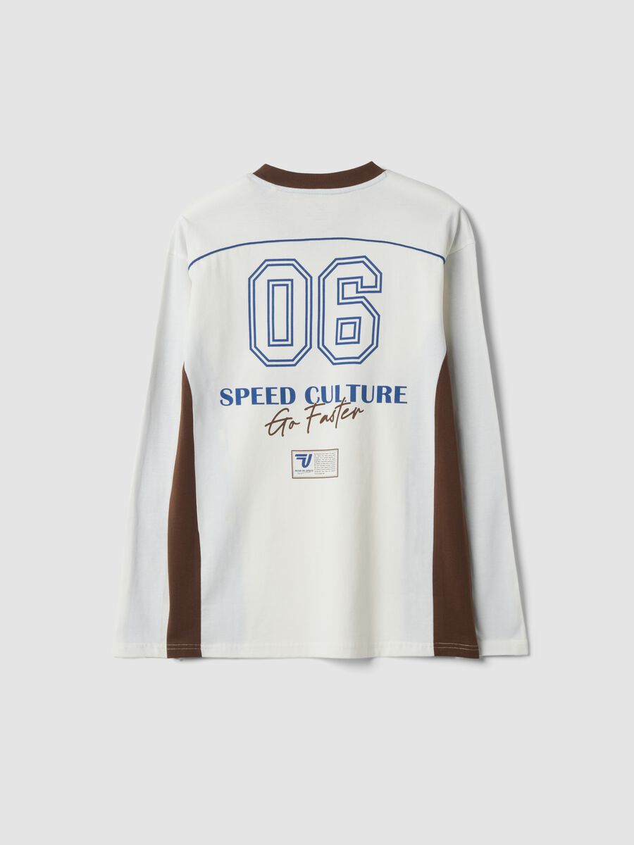 White pure cotton crew-neck T-shirt with racing print_2