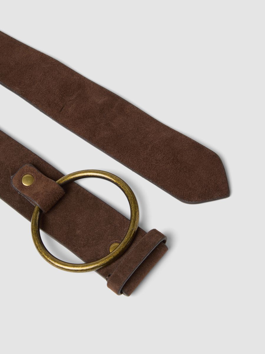 Cintura marrone in vera pelle con fibbia ad anello_1