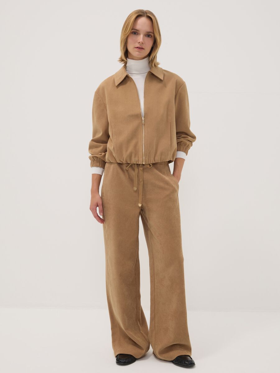 Beige stretch-fabric straight-fit trousers_0