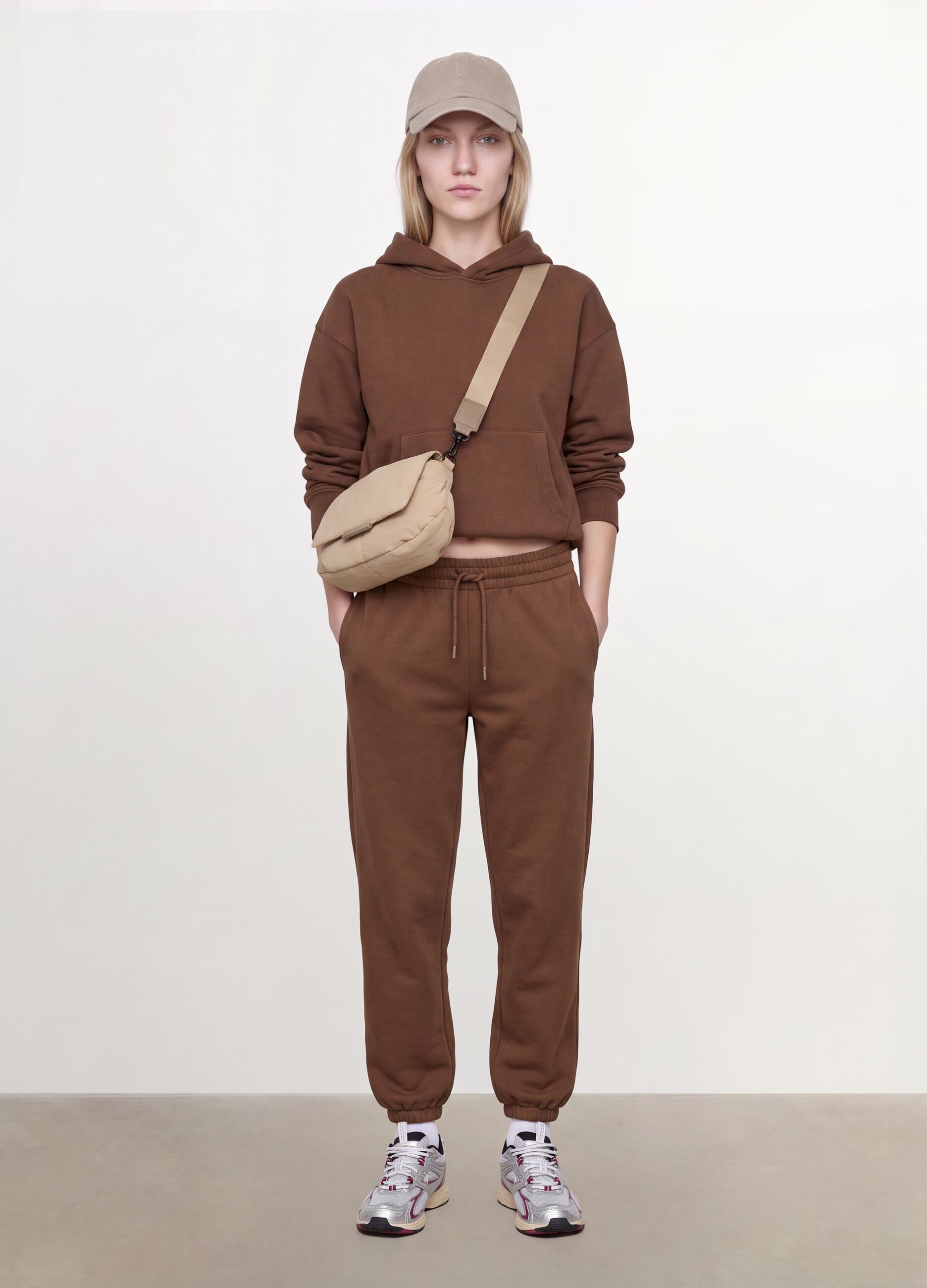 Brown cotton-blend joggers with elasticated waist, regular fit