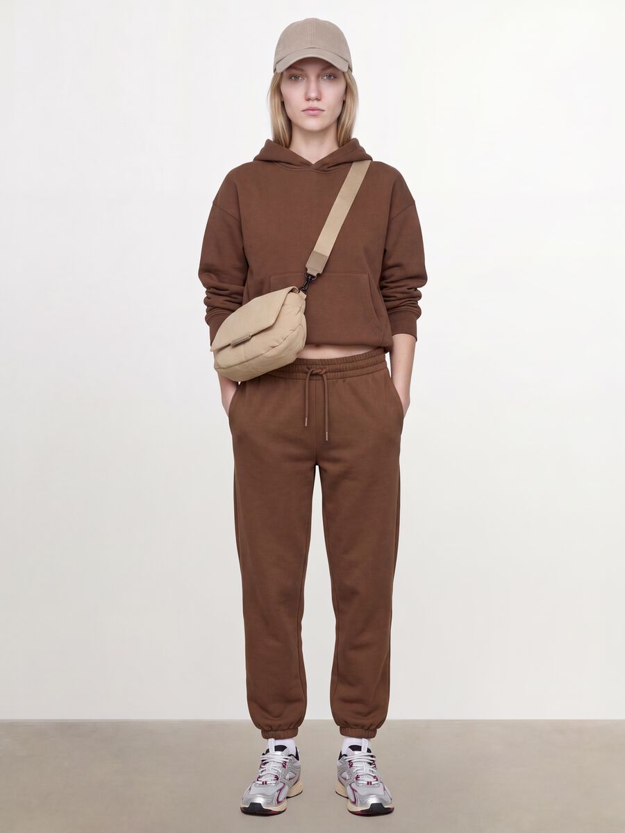 Brown cotton-blend jogger trousers with elasticated waist, regular fit_0