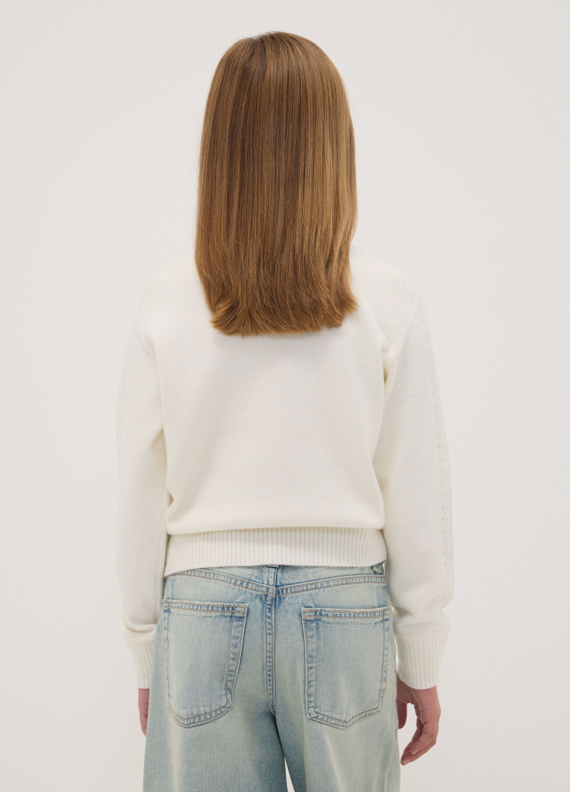 White crew-neck jumper in stretch wool blend