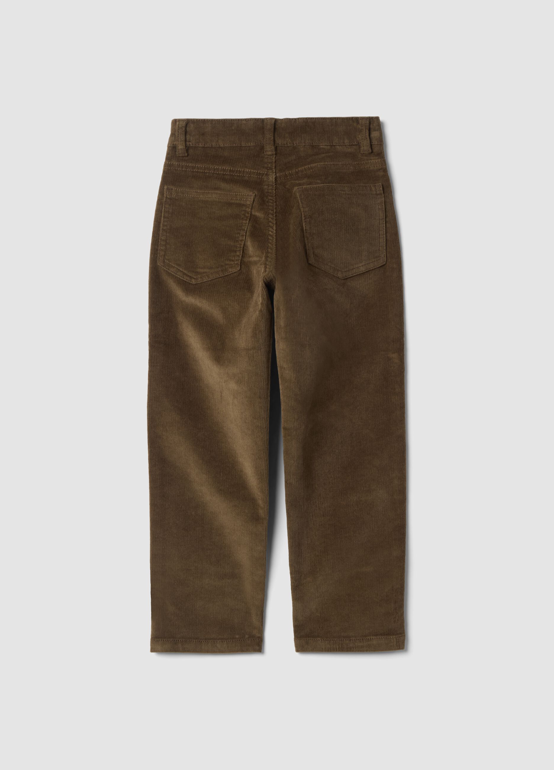Brown ribbed stretch cotton trousers