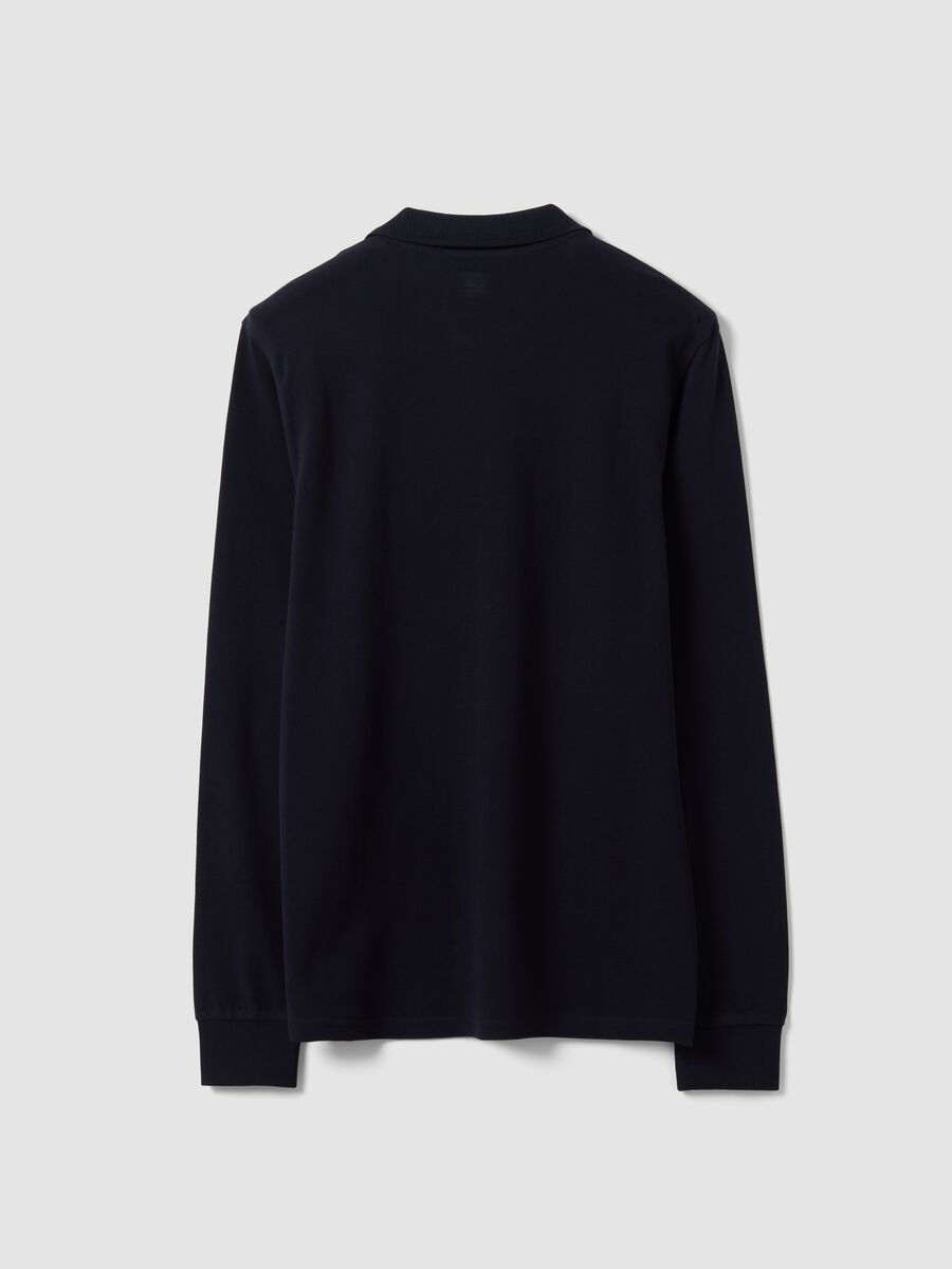 Blue long-sleeved regular-fit polo shirt in pure organic cotton piqu&eacute;_1