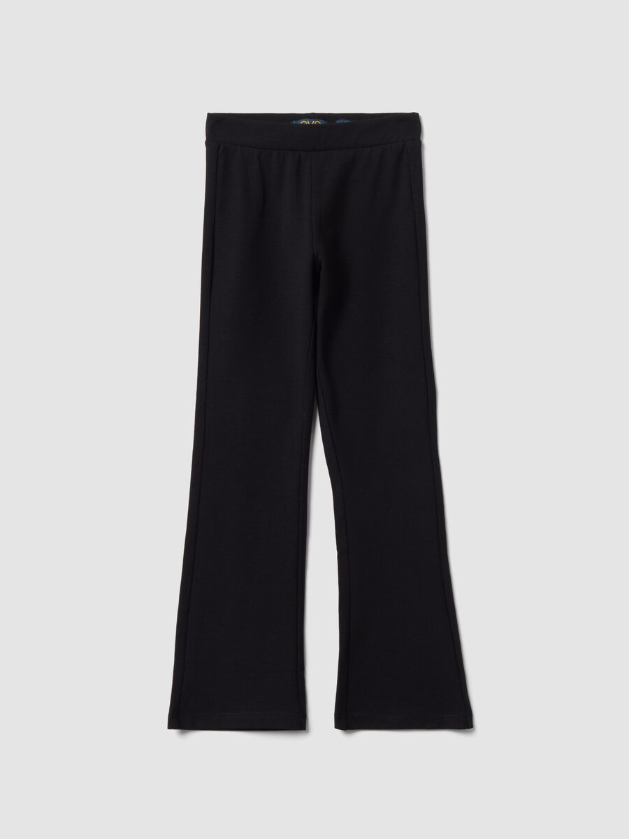 Black flared stretch cotton leggings_0