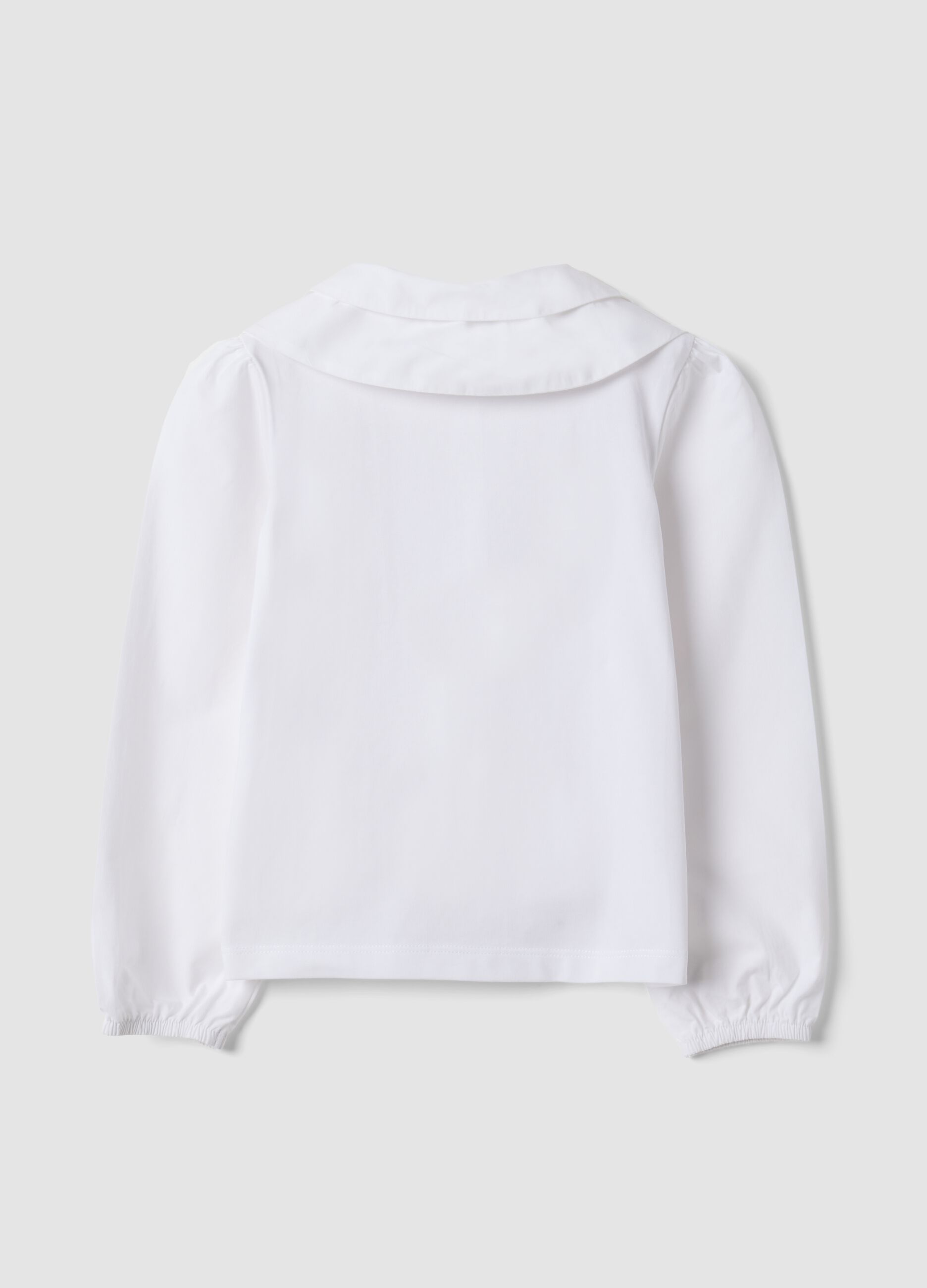 Blusa bianca in cotone elasticizzato con colletto regular fit