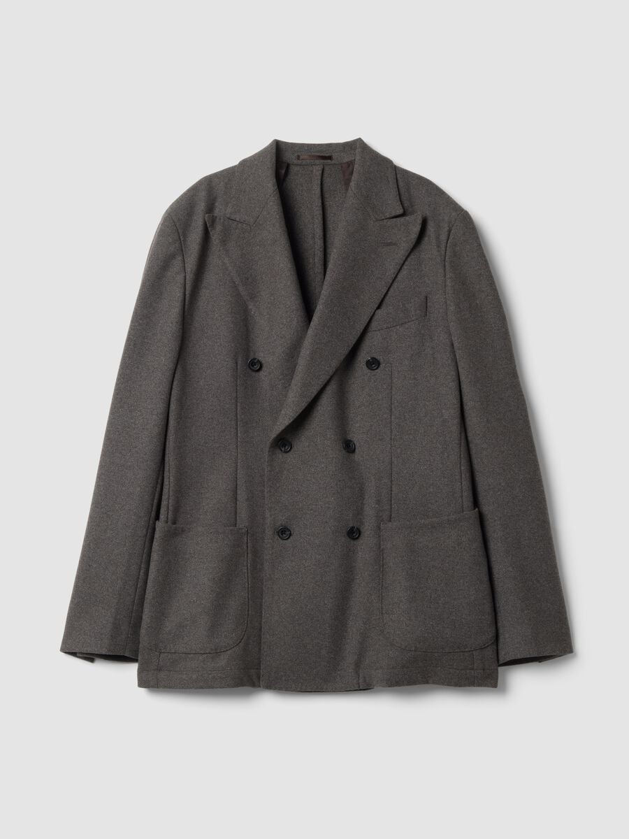 Blazer grigio taupe in flanella di misto lana e viscosa regular fit_0