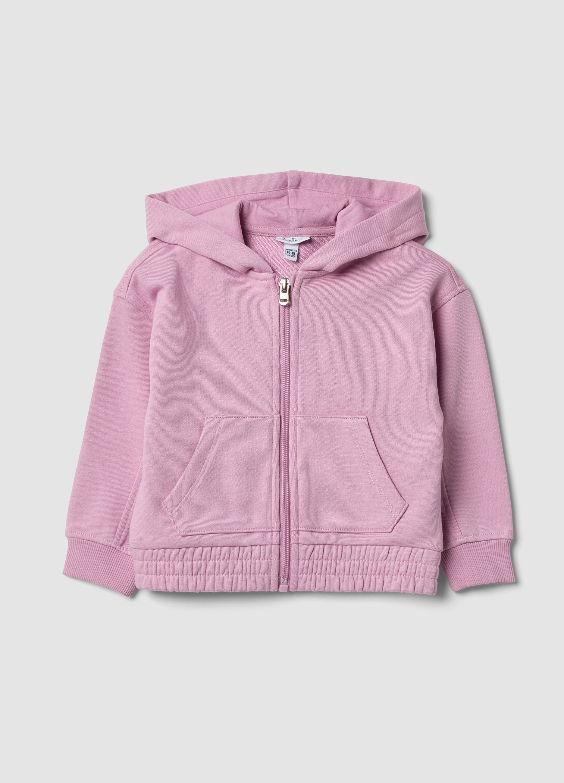 Pink organic cotton hooded sweatshirt with oversized fit for baby girl
