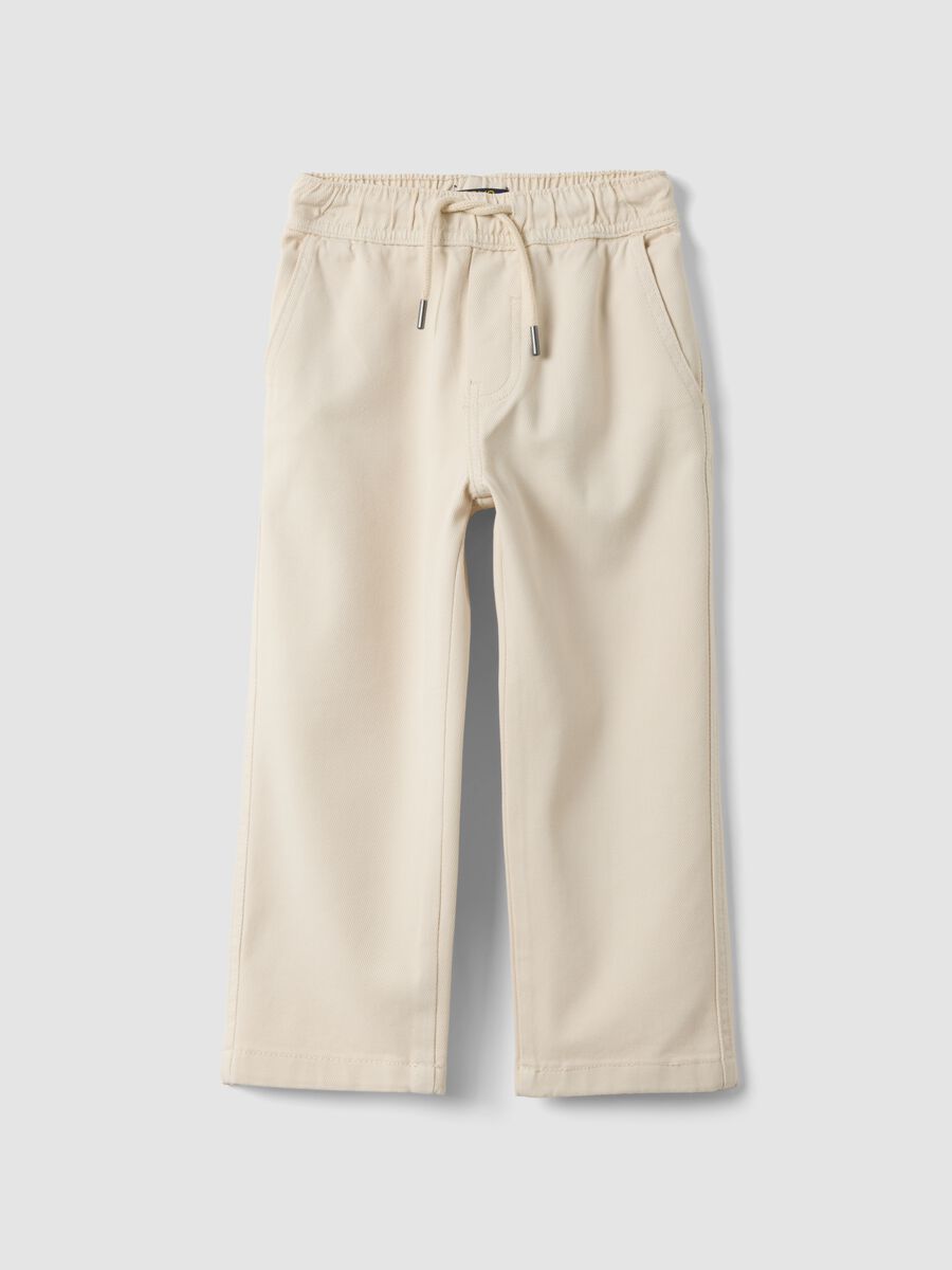 White regular-fit stretch cotton twill trousers_0