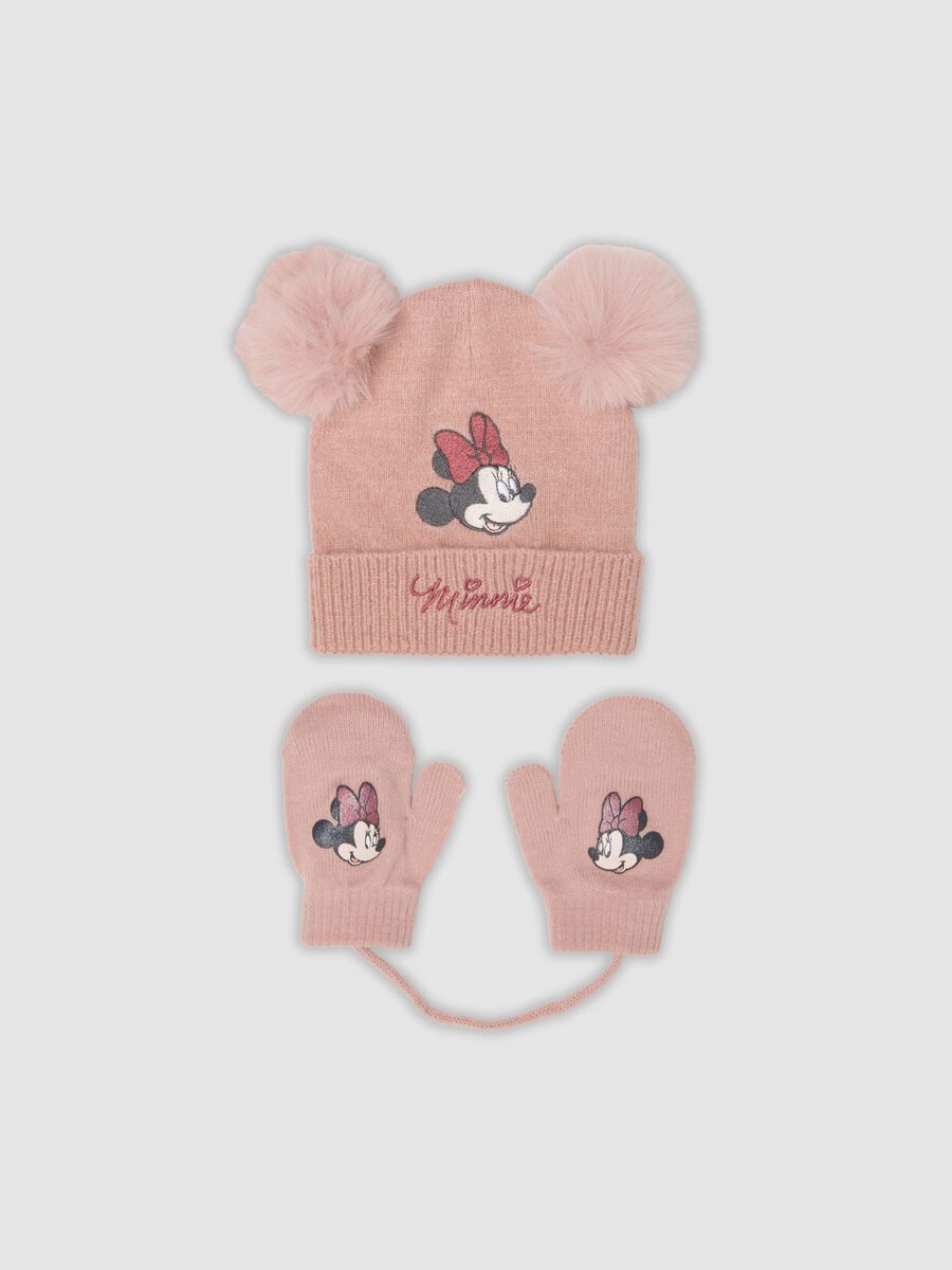 Purple stretch-fabric Minnie-themed set with hat and mittens_0