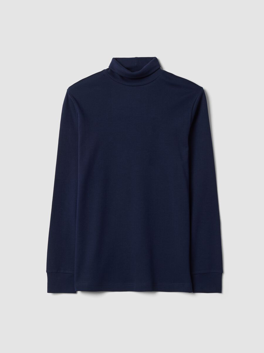 Blue pure cotton roll-neck T-shirt_0