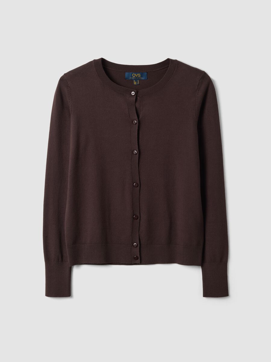 Brown viscose-blend crew-neck cardigan, regular fit_4