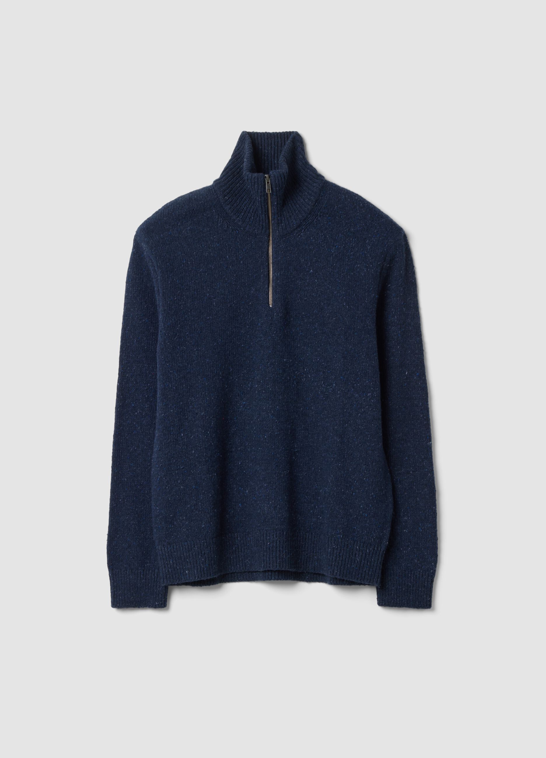 Blue half-zip cotton-wool blend jumper