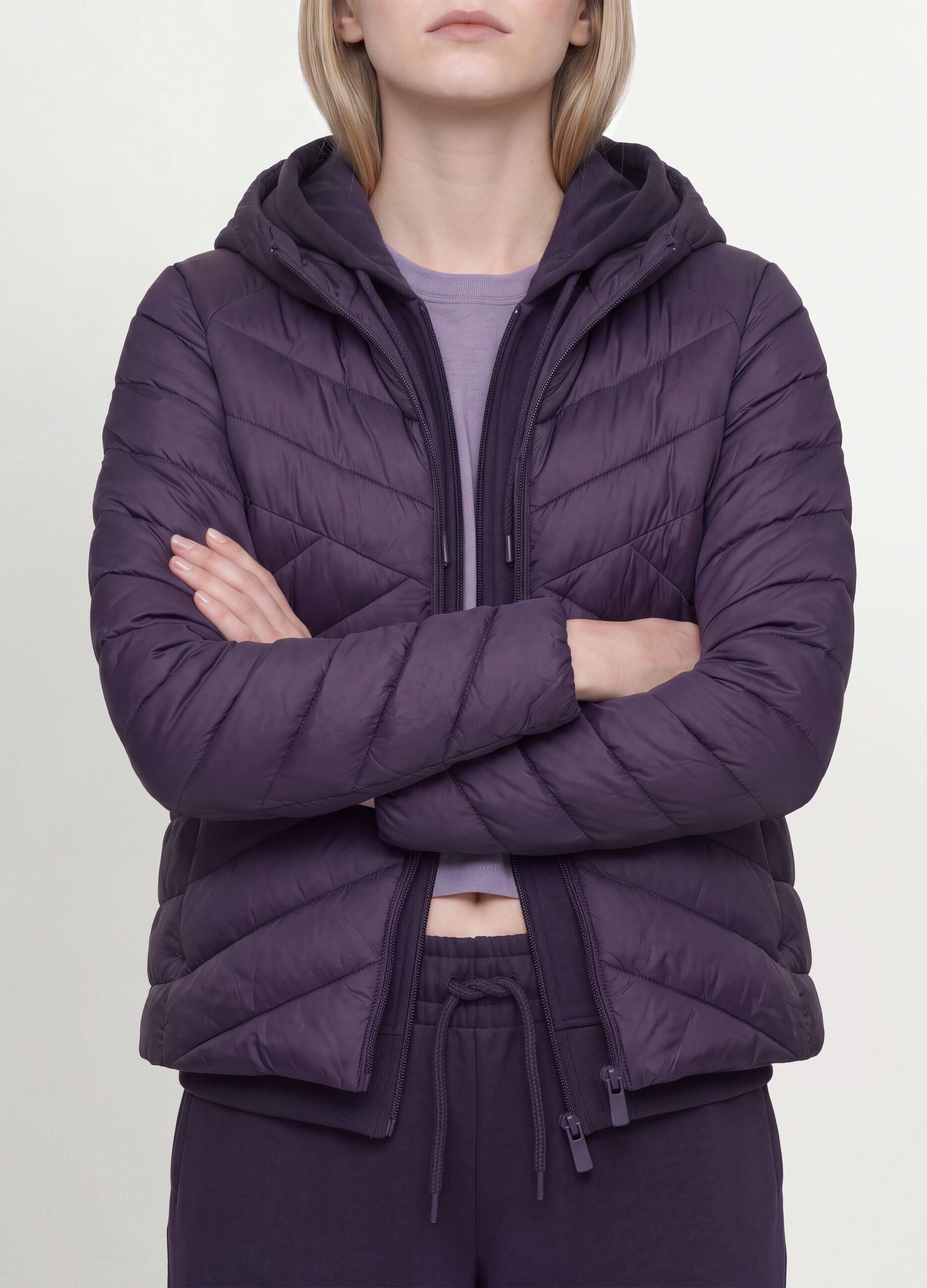 Purple Ultralight Quilted Jacket with Hood and Zip