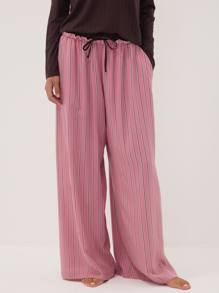 Pink pure viscose striped pyjama trousers_1