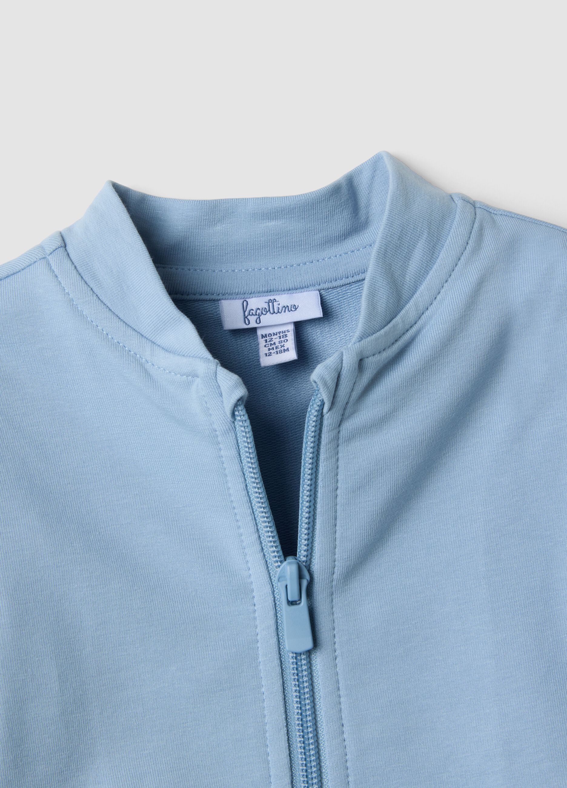 Blue stretch cotton set with crew neck