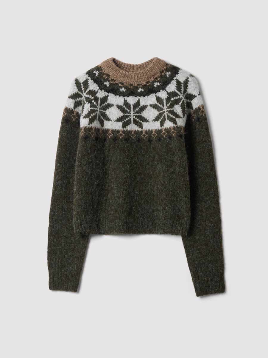 Brown wool-blend jumper with jacquard mock neck_0