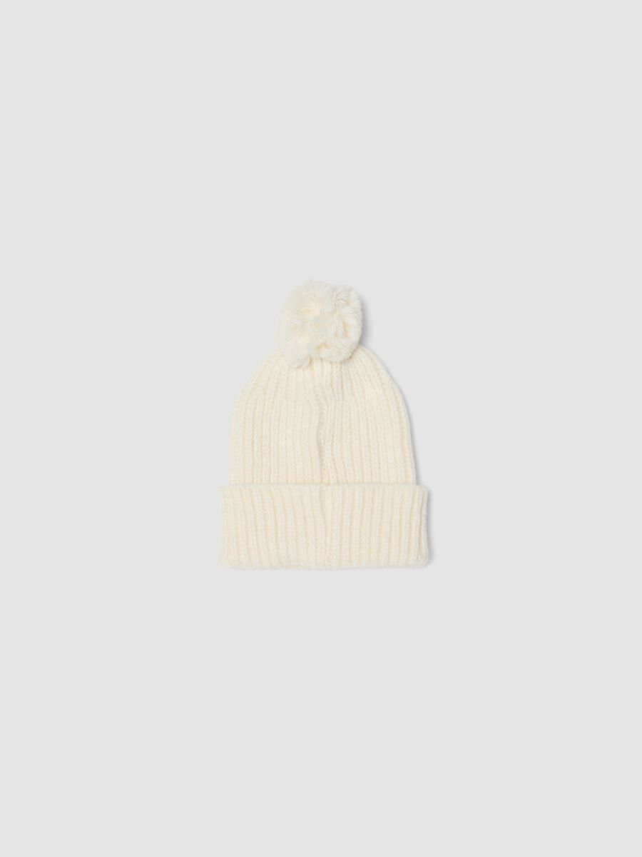 White ribbed wool-blend beanie with pompom_1