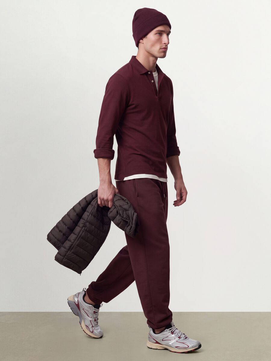 Jogger marroni in misto cotone con fondo a polsino e coulisse_1