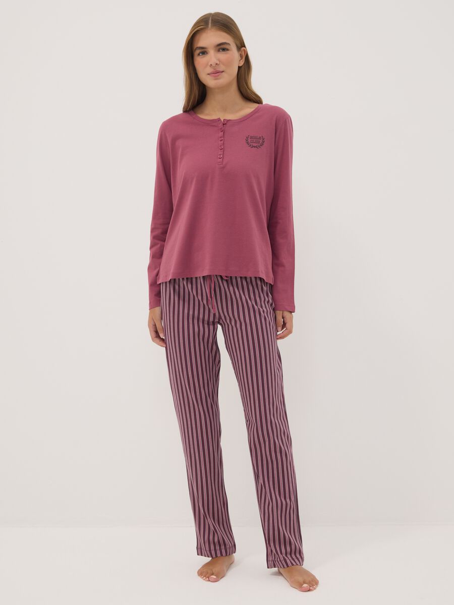 Pink pure organic cotton pyjamas with Henley neckline_0