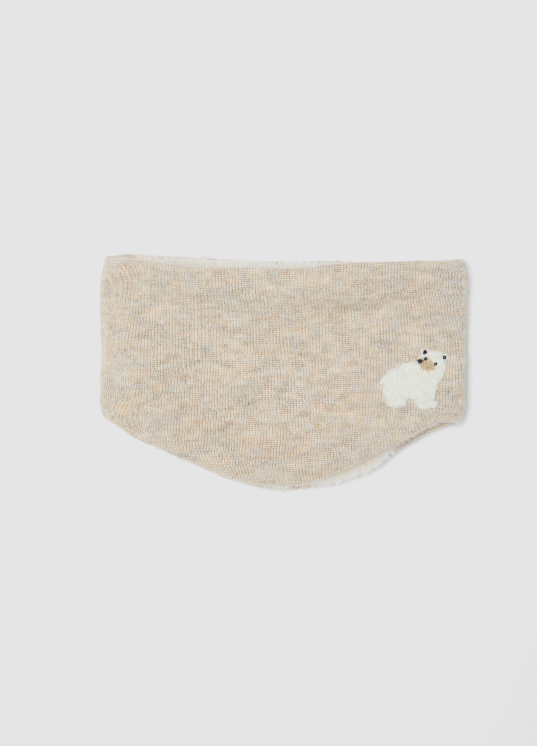 Sciarpa beige m&eacute;lange in misto lana con interno teddy