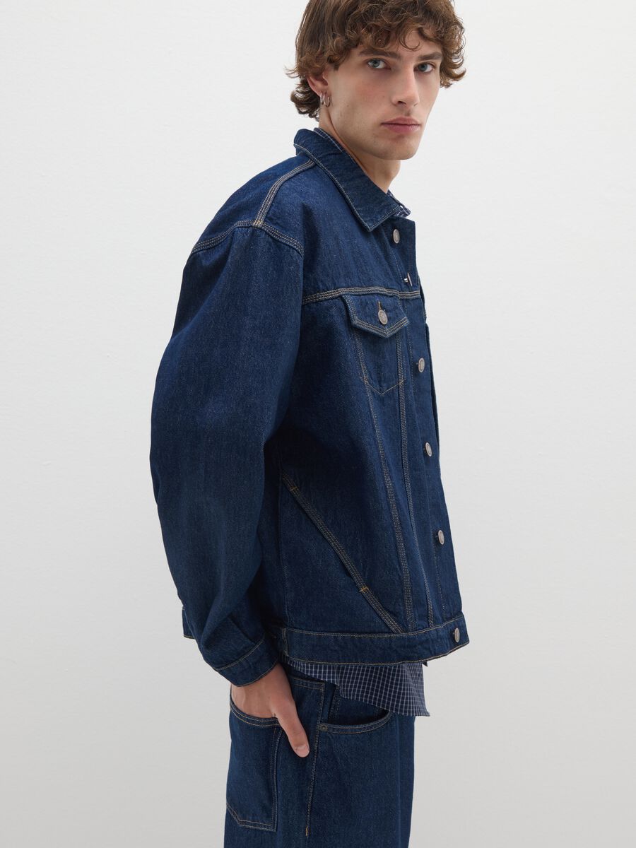 Blue denim pure cotton jacket with oversized fit_3