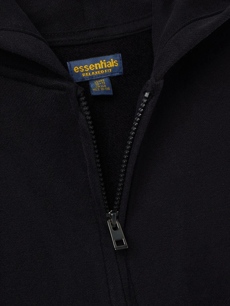Black organic cotton fleece hoodie with zip, relaxed fit_6