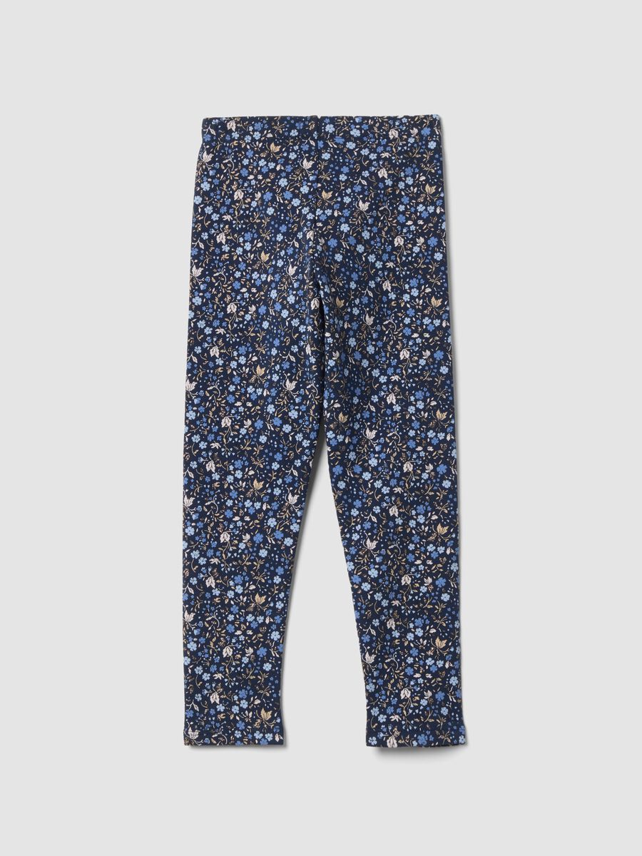 Blue skinny organic stretch cotton leggings with floral print_1