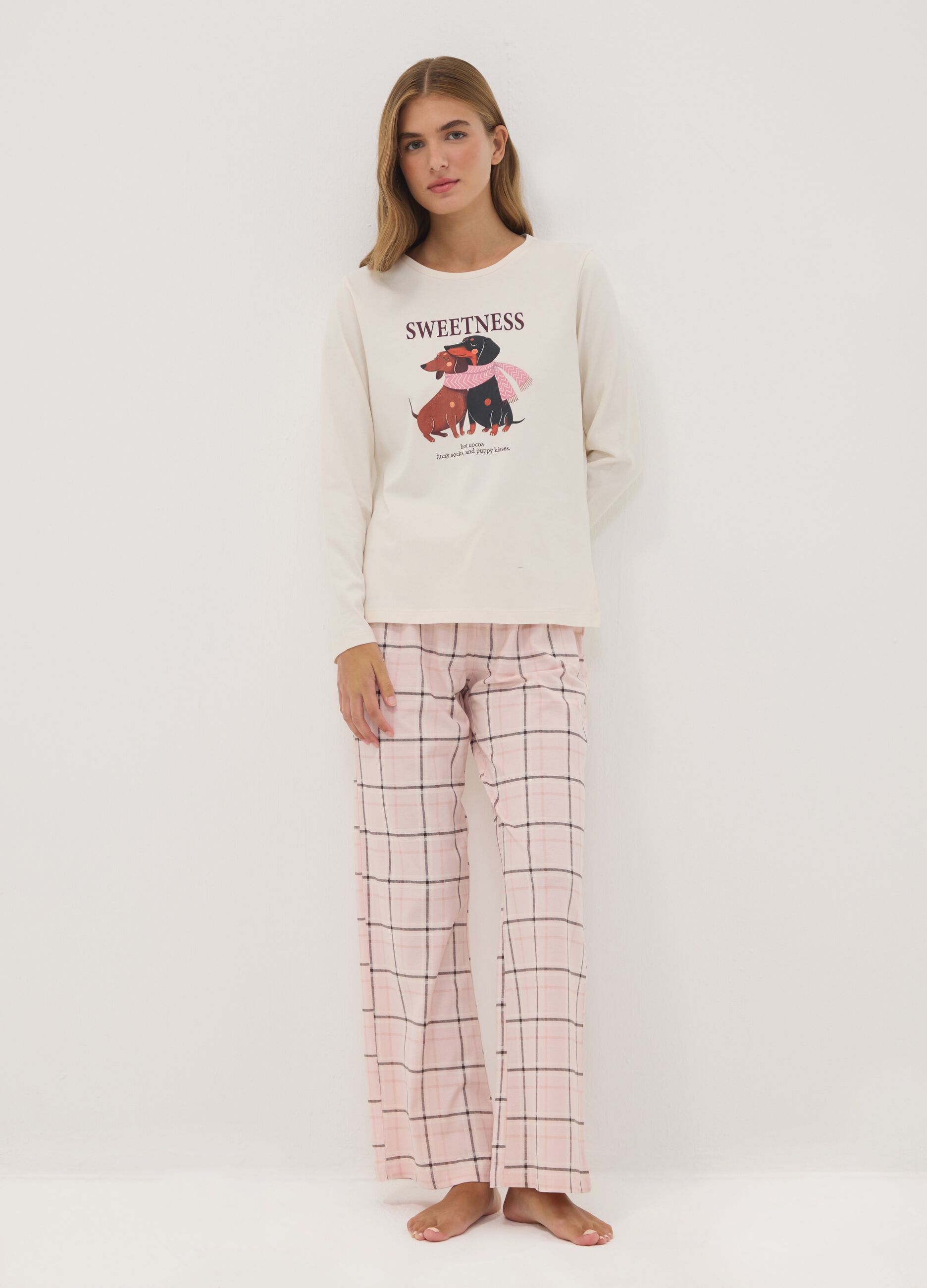 Pink pure organic cotton crew-neck pyjamas