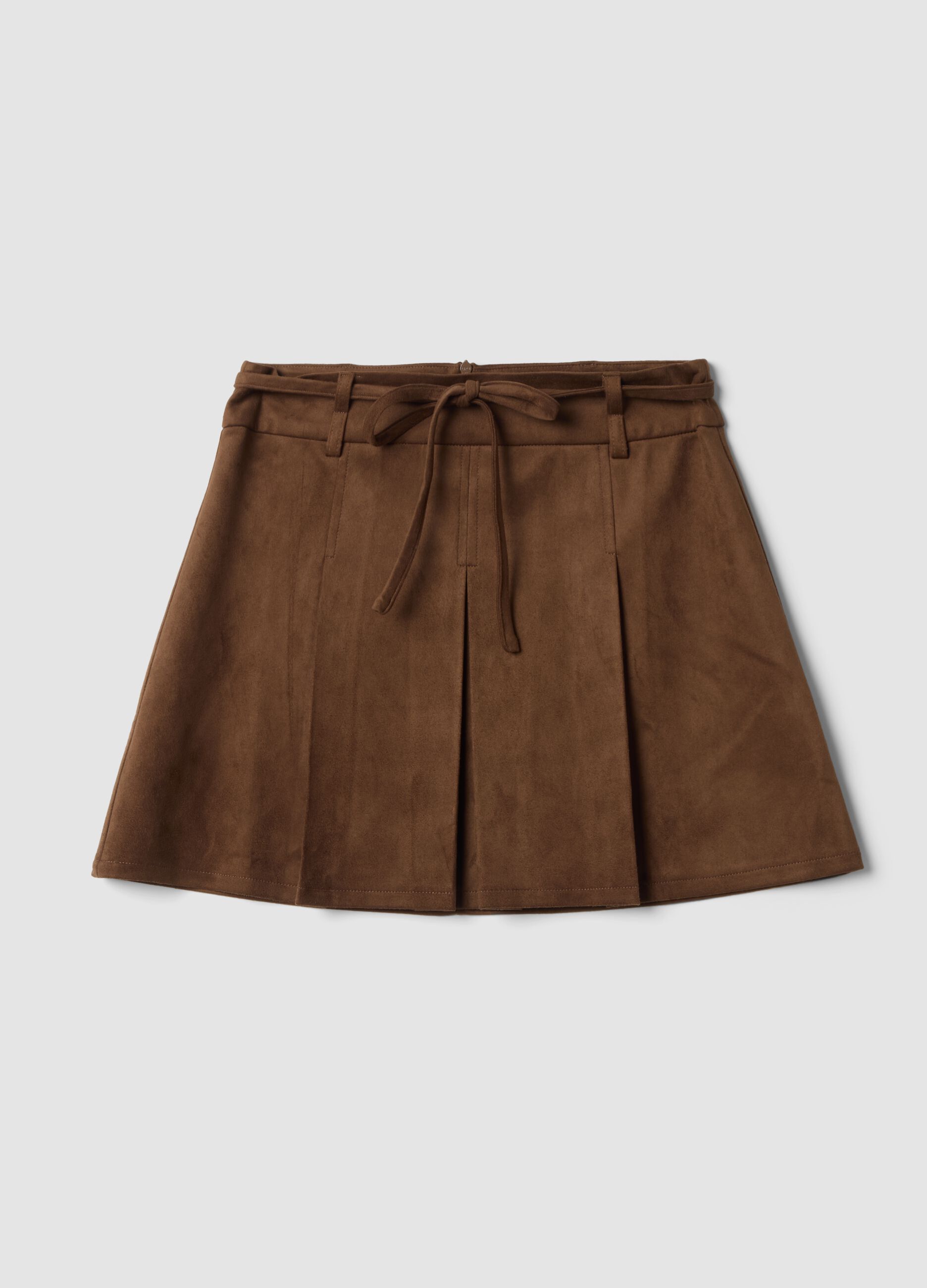 Brown stretch-fabric skirt with belt