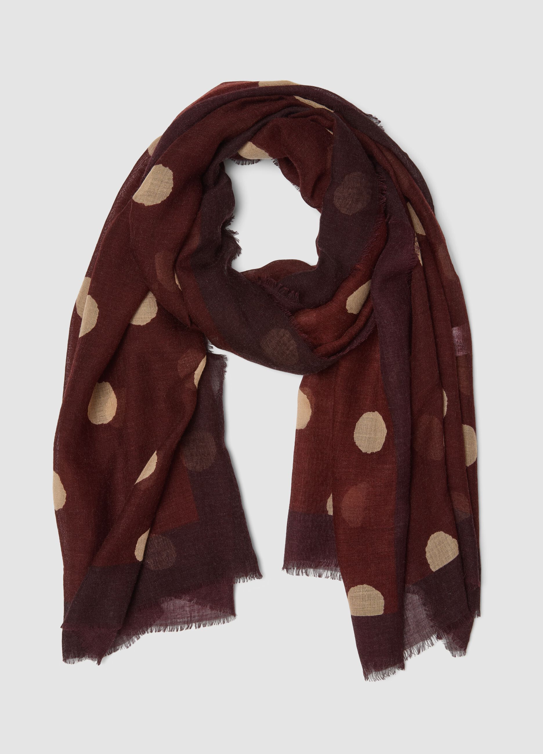 Brown polka-dot wool-blend scarf