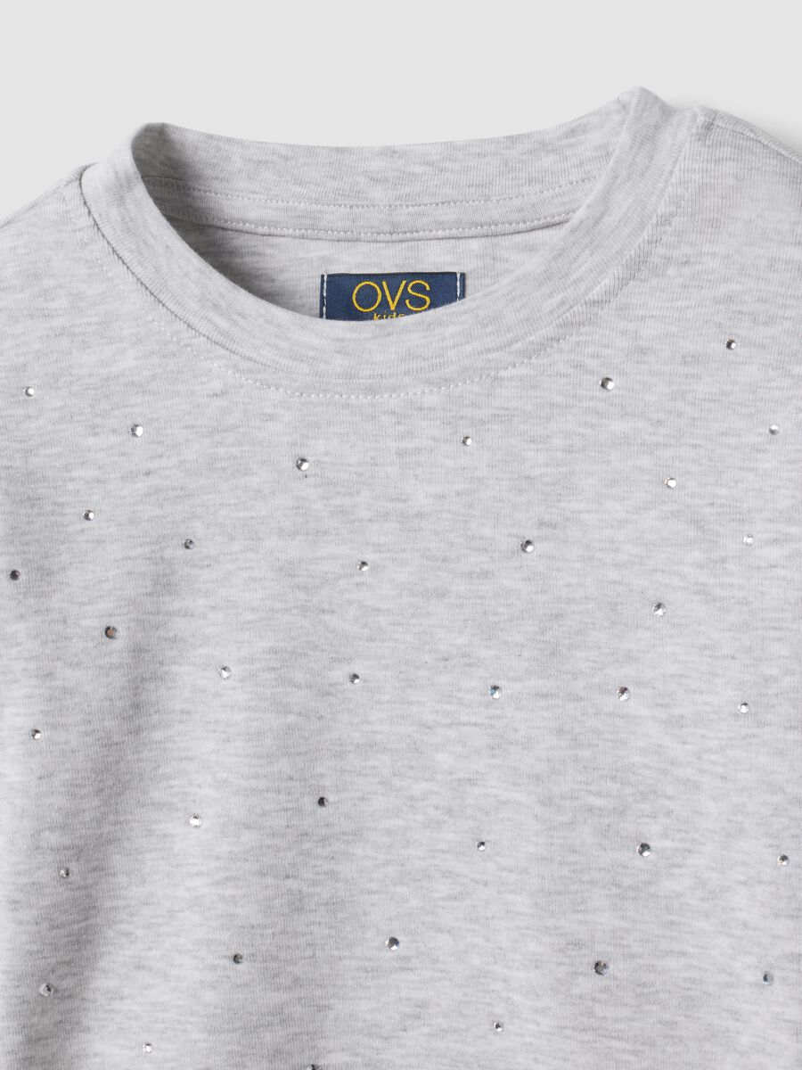 Grey organic cotton and stretch viscose T-shirt with rhinestones_1