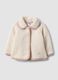 Beige padded teddy-effect jacket with collar and pink trim_0